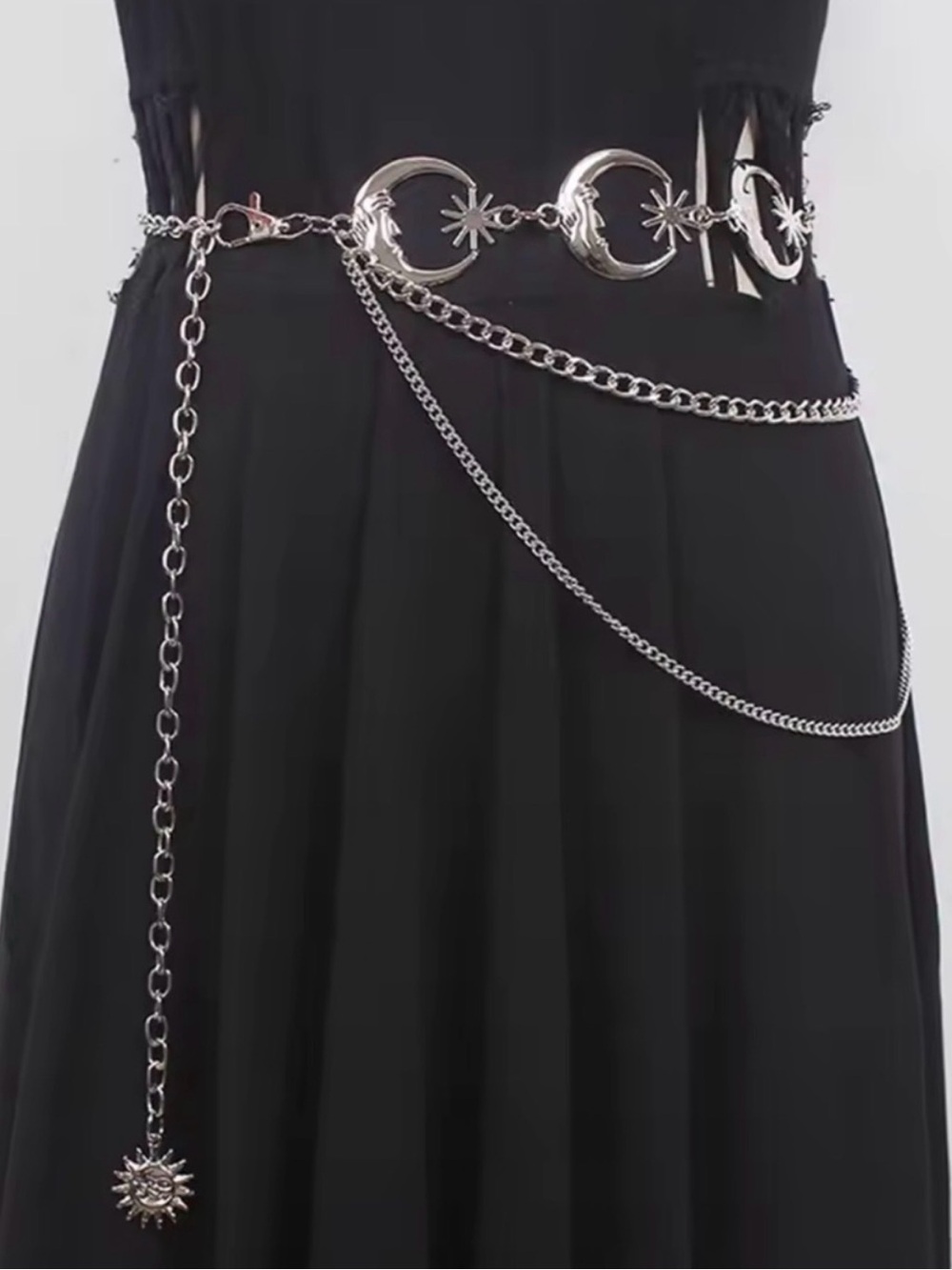 Vintage Silver Chain Belt Female Goth Moon Metal Designer Belts - Picture 2 of 5